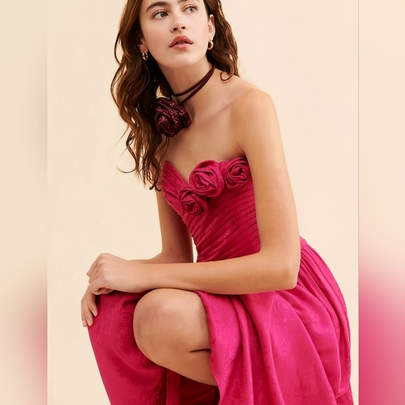 Free People Make An Entrance Strapless Floral Satin Maxi Dress Size 0 - Picture 2 of 15